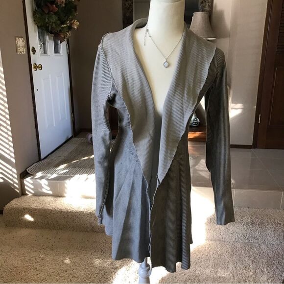 Cut loose Raw Hem Ribbed Open Front Cardigan Jacket Grey Small Lagenlook - Picture 1 of 15